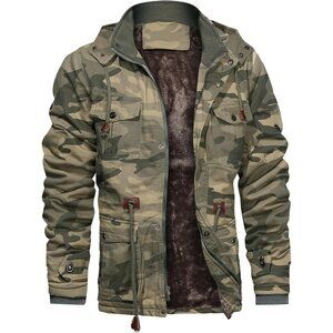 Mens Camo Thick Winter Jacket Hooded Fleece Lined Cotton Military Coat